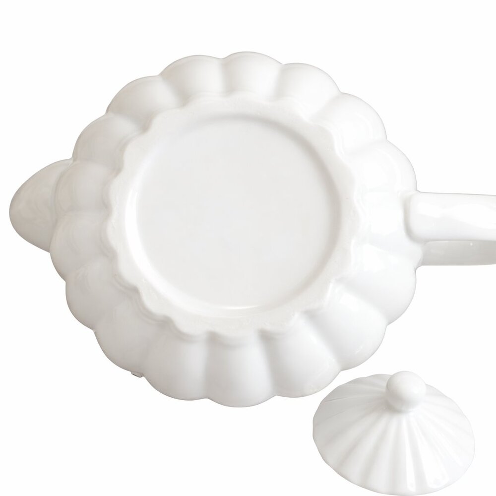 White Fluted Porcelain Teapot w/ Scalloped Rim | New Old Stock - Picture 8 of 8